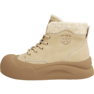 TTKJ马丁靴女款2026新款大头短筒靴子户外运动休闲厚底工装大黄靴