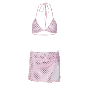 gusty性感辣妹度假风海滩比基尼套装甜辣chic少女粉波点包臀半裙