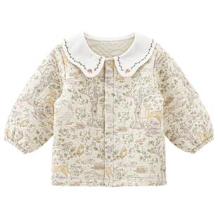 乖奇熊女宝宝夹丝棉保暖小外套婴儿童外出穿甜美开衫上衣服秋冬季