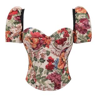 莫奈花园提花泡泡袖外穿鱼骨胸衣短款抹胸上衣侧拉链后绑带马面裙