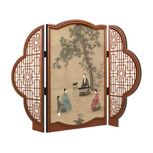 中古风客厅桌面边柜装饰摆件装饰画高级感玄关柜可折叠屏风摆画