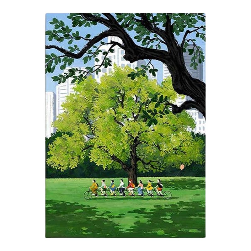 意式极简绿色大树光影客厅装饰画小众艺术卧室壁画系家居挂画