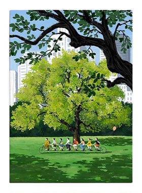 意式极简绿色大树光影客厅装饰画小众艺术卧室壁画系家居挂画