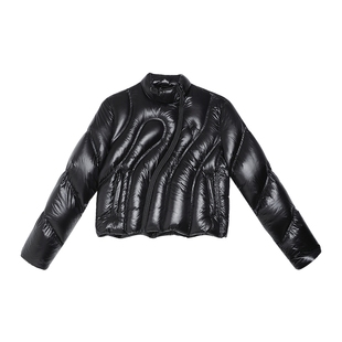 亮面无胆防绒面料 半圆女装[运动]2025秋冬曲线绗缝短款羽绒服女