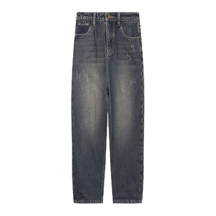 白鹿语加绒加厚九分裤冬季新款时尚复古洗水小脚口无弹牛仔裤女