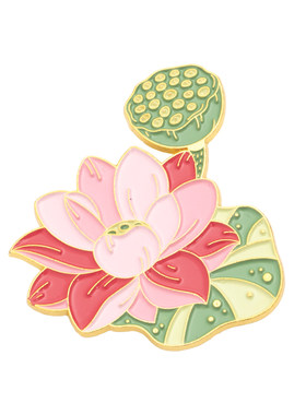 中国风金属徽章莲花锦鲤胸针
