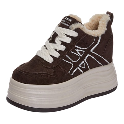 震地王厚底板鞋女2025冬季新款加绒加厚保暖棉鞋毛毛鞋10cm内增高