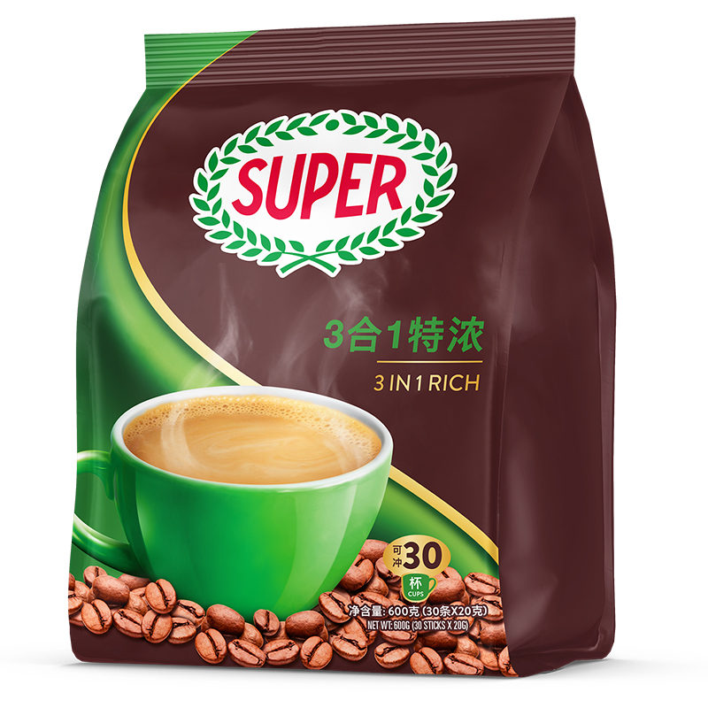 马来西亚怡保进口超级牌SUPER特浓三合一速溶咖啡粉540g30条装*3