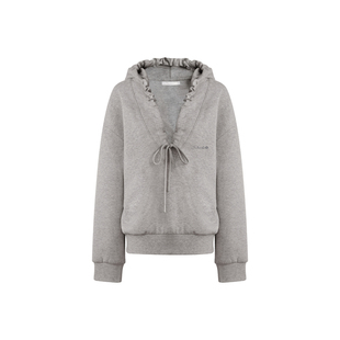 卢昱晓同款 Kroche 褶皱抽绳 棉感空气层宽松大V领连帽卫衣