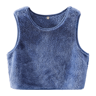 加绒保暖护胸口短款背心女珊瑚绒半截无袖护背马甲套头