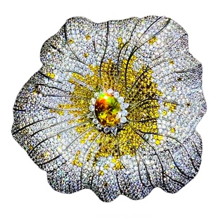 日韩新品高级感满锆荷叶胸针精致奢华大气花瓣胸花时尚西装胸饰女