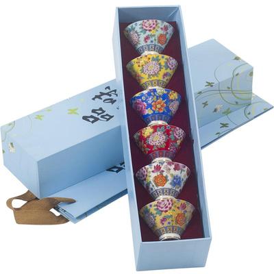 珐琅彩斗笠杯精致套装青花茶盏