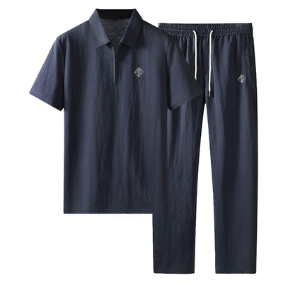 夏季高端亚麻短袖商务休闲套装男