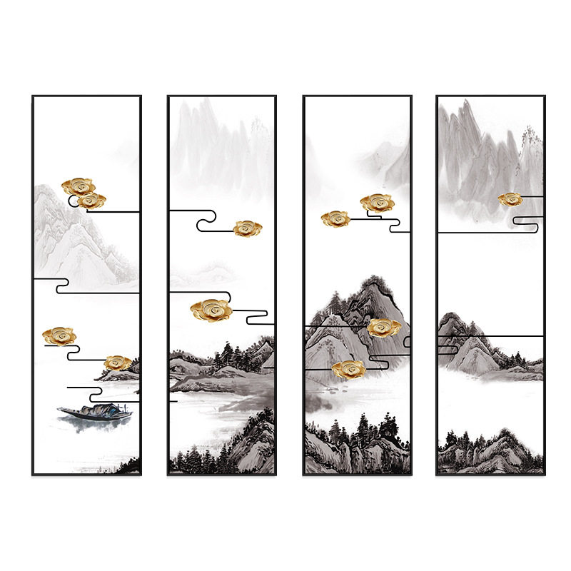 四联现代中式风水墨条幅装饰画