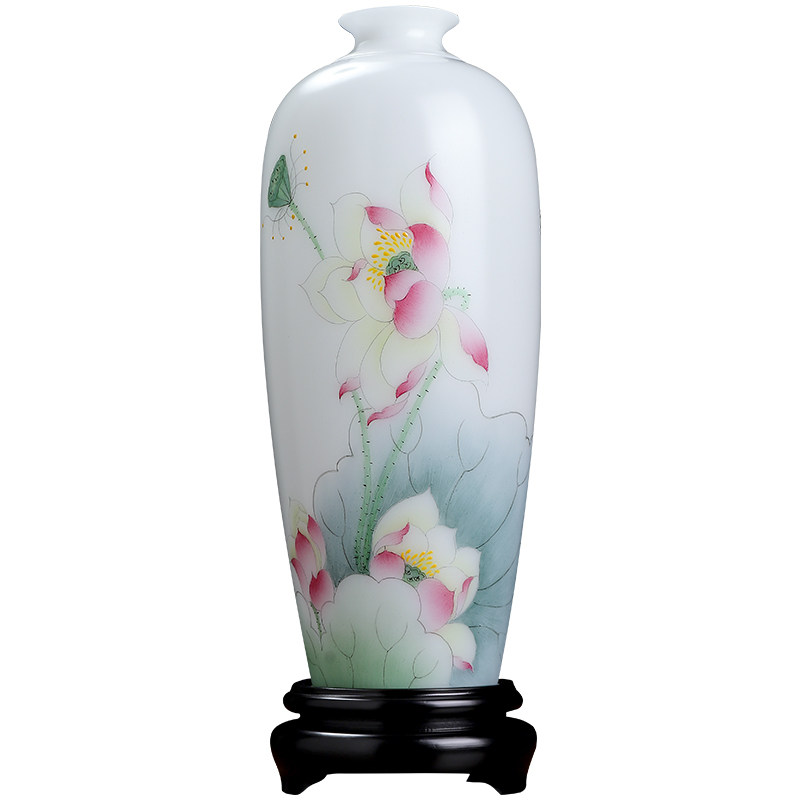 【手绘花瓶】陶瓷莲花花瓶摆件