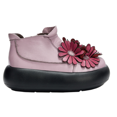 冬季加绒妈妈鞋牛皮厚底及裸短靴