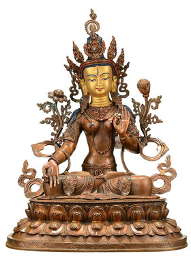 藏式红铜白度母桌面装饰铜像摆件