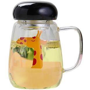 水杯女玻璃杯带把手办公室高颜值带盖大肚泡花茶杯个人专用女士