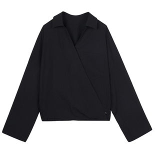 LESS春秋绵羊毛交叠式套头上衣女时尚休闲简约衬衫女2O8213410