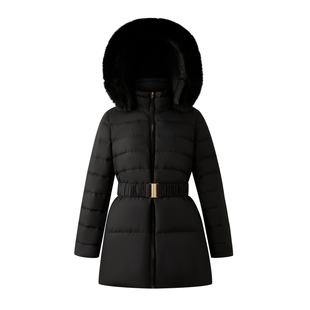 【90%鹅绒+防水】PRICH时尚连帽狐狸毛领收腰羽绒服冬新款女