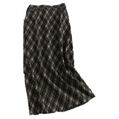 格子显瘦半松紧腰毛呢女裙包臀裙