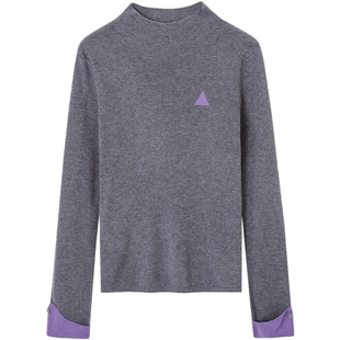 德玛纳简约风半高领针织衫女春秋新款撞色提花气质修身线衫上衣