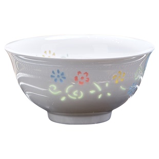 景德镇玲珑瓷餐具高温釉下彩七彩玲珑米饭碗家用中式陶瓷汤碗面碗
