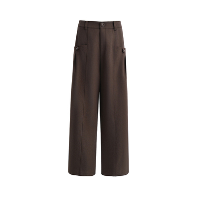 COINROVA 天丝棉混纺棕色宽松直筒裤西装休闲裤秋冬裤子时髦轻奢