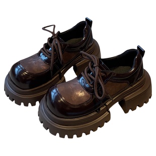 【TFM】2026春季新款英伦风厚底系带乐福鞋女复古百搭增高小皮鞋