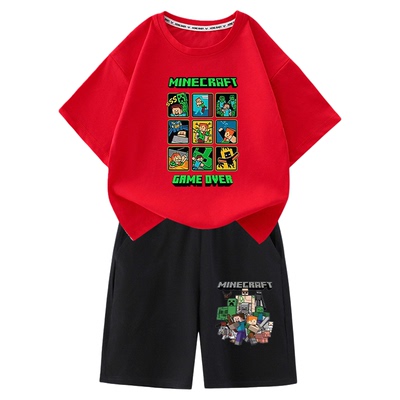 我的世界Minecraft衣服男女童纯棉两件套儿童休闲夏季短裤T恤套装