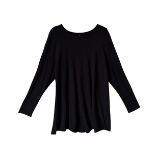 大码女装长款抓绒开叉T恤秋冬款200斤特胖mm宽松遮屁股上衣打底衫