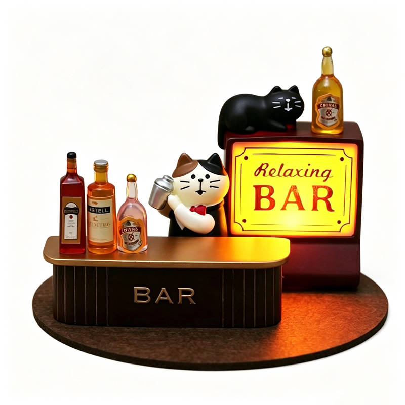 zakka黑猫酒吧猫咪调酒师摆件办公室咖啡店装饰LED夜灯氛围感礼物