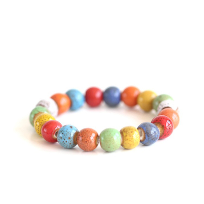 彩虹圆珠情侣手链陶瓷景德镇手串