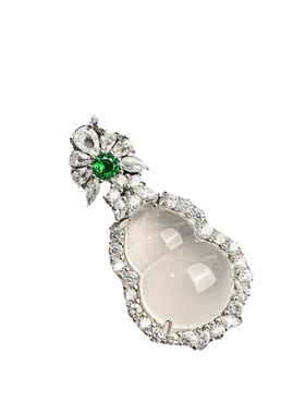 冰种水沫玉葫芦吊坠纯银镶嵌