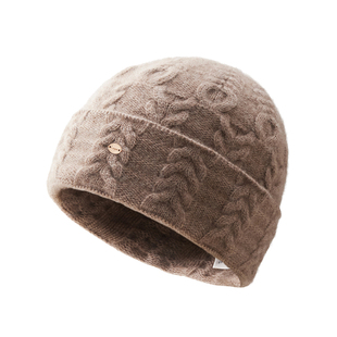 Lagur（纯山羊绒）加厚北欧经典立体绞花针织帽保暖包头帽护耳女