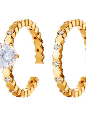 不掉色爆闪排钻蜂巢叠戴戒指