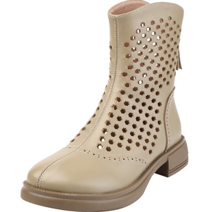 真皮马丁靴2026新款春夏透气镂空洞洞鞋41大码英伦风切西尔女靴子