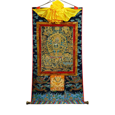 六臂玛哈嘎拉刺绣画心唐卡