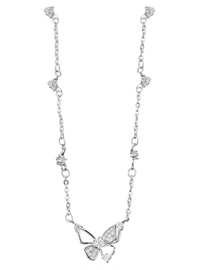 足银999甜美清新镂空蝴蝶项链女