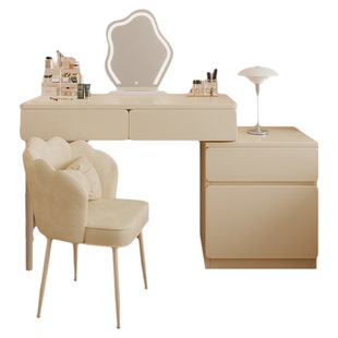 奶油风梳妆台床头柜一体桌子卧室简约现代化妆台女生主卧化妆斗柜