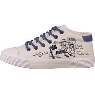 人本高帮鞋女生皮面加绒加棉涂鸦保暖板鞋2021冬季初中学生棉鞋子