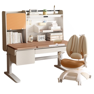 儿童学黑胡桃实木学习桌家用升降书桌写字桌作业课桌椅套装照明灯