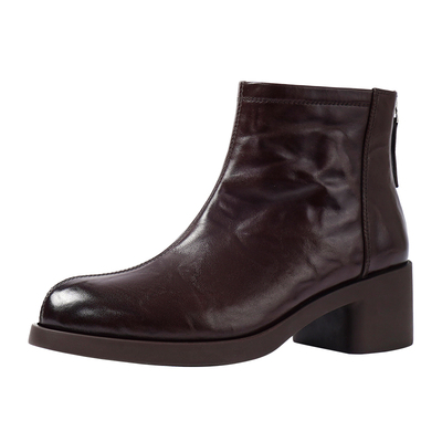 哈森/HARSON【全能系列】25冬新款通勤百搭真皮显高时装靴女短靴