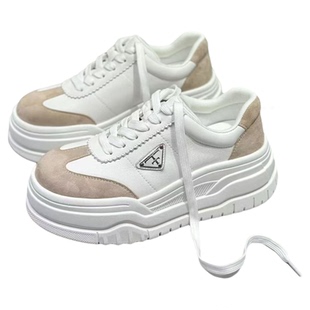 IDO女鞋2026新款厚底增高字母真皮厚底鞋女松糕鞋女厚底配阔腿裤