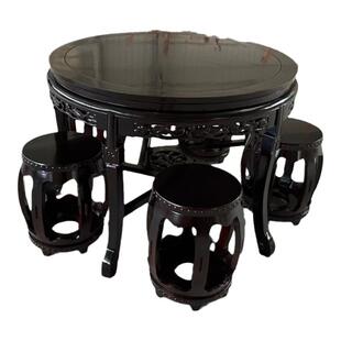 实木圆餐桌中式小户型老榆木仿古吃饭桌圆形餐厅家用实木圆桌