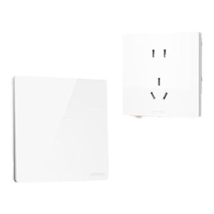 鸿雁开关插座面板家用86型一开带五孔电源墙壁六类暗装插座哑光白