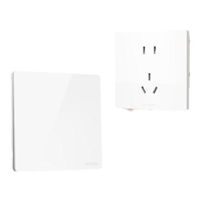 鸿雁开关插座面板家用86型一开带五孔电源墙壁六类暗装插座哑光白