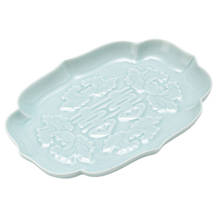 中式复古陶瓷茶点盘结婚喜庆水果盘点心盘订婚摆台糕点盘红盘喜盘