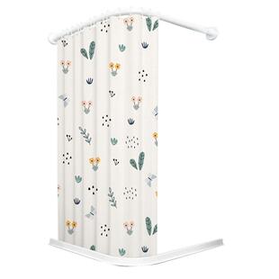 弧形浴帘免打孔 卫生间淋浴帘干湿分离不锈钢L形杆浴室隔断帘加厚