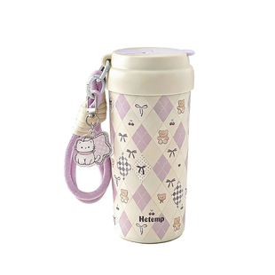 恒度小熊保温杯学生卡通便携吸管杯女生高颜值不锈钢水杯子大容量